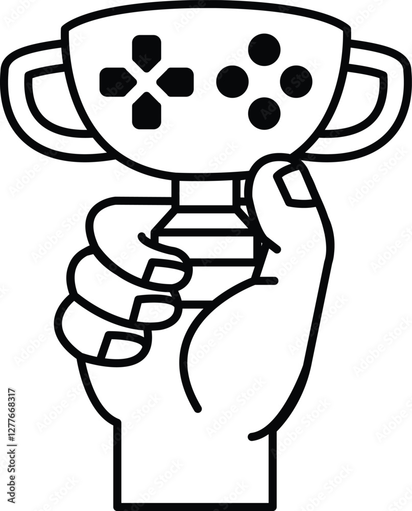 hand holding a trophy with a controller on top hand holding a trophy with a controller on top