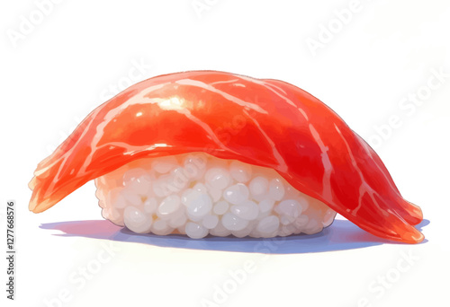 Vibrant salmon nigiri sushi with rice on white