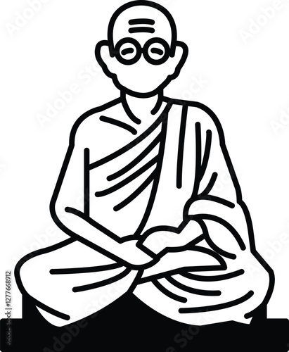 man in a robe sits cross legged on a stone slab