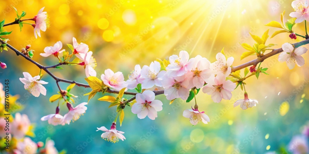 A Delicate Branch of Spring Blossoms Bathed in Sunlight, Exhibiting Exquisite Pastel Hues and Vibrant Natural Beauty A Delicate Branch of Spring Blossoms Bathed in Sunlight, Exhibiting Exquisite Pastel Hues and Vibrant Natural Beauty