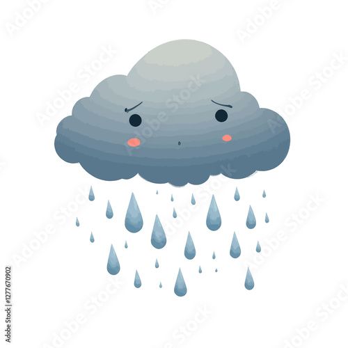 Sad gray cloud raining teardrop-shaped rain

