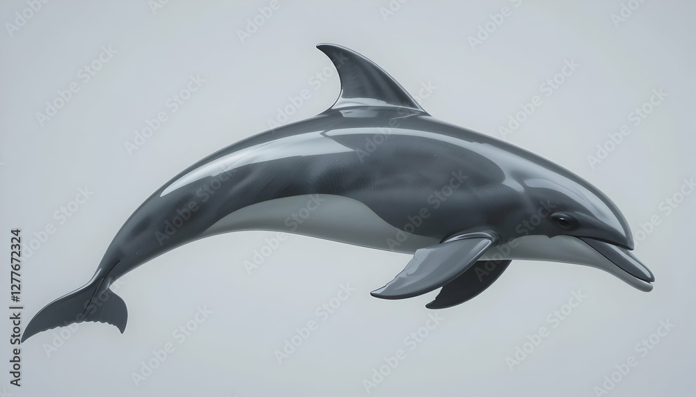 Fototapeta premium Dolphin Swimming Gracefully Side View Against Plain Background for Aquatic Life