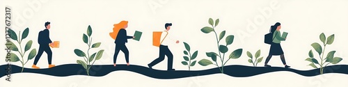 Students walk a path together among growing plants