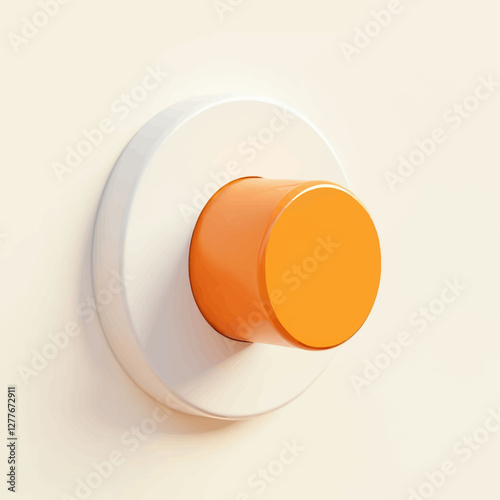 Orange knob on white circular plate against cream wall