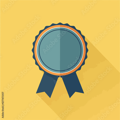 Minimalist Teal Award Rosette on Yellow Background