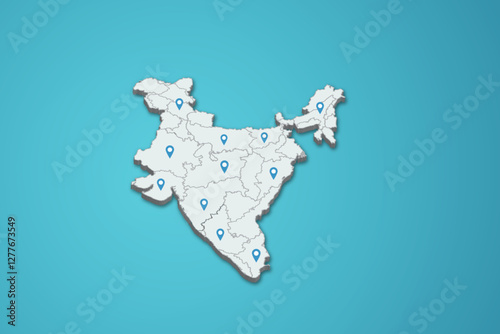 India 3D map illustration with province map pin on isolated background