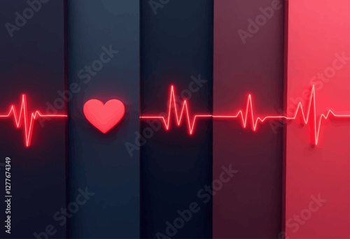 Heart Rhythm Trace with Central Heart on Dark Backdrop