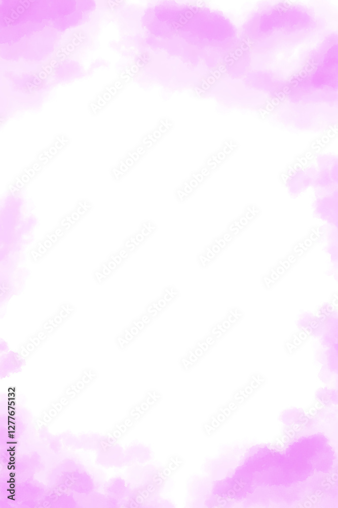 Vertical Frame With Pink Fluffy Clouds, Illustration Template For Web And Print