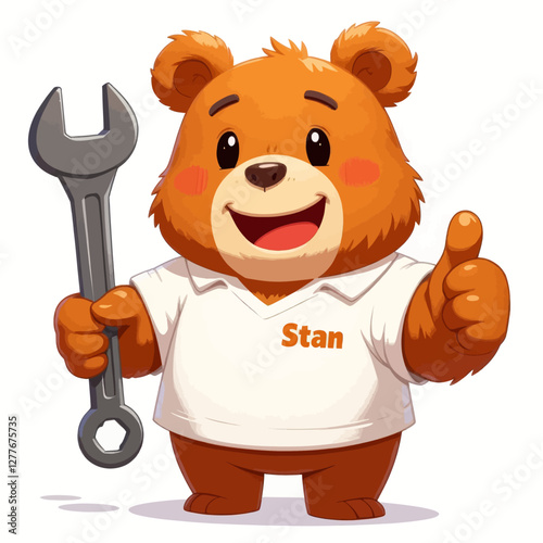 Friendly bear with a wrench giving a thumbs up wearing a Stan shirt