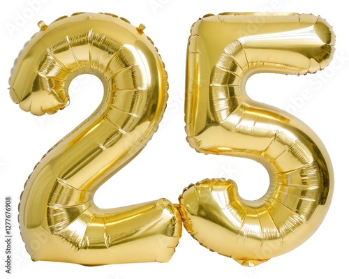 Shiny balloons form the number 25 isolated in white background celebration anniversary party festive