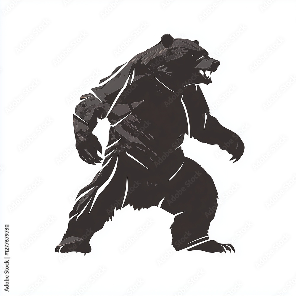 Fototapeta premium Fierce Standing Bear Silhouette With Bold Brush Strokes