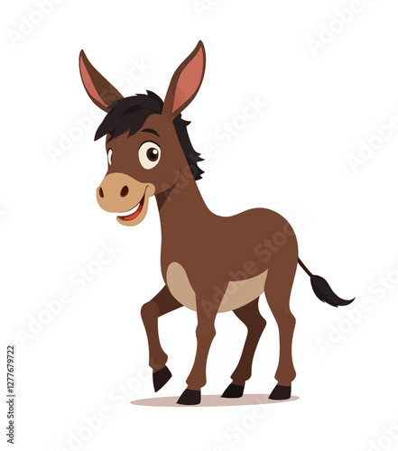 Cartoon brown donkey with black mane prancing happily