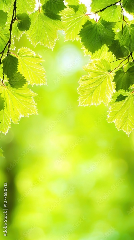 Fresh spring leaves frame soft green background Fresh spring leaves frame soft green background