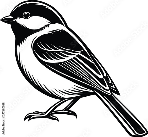 black, capped, chickadee, silhouette, icon, illustration, logo, bird, nature, wildlife, small, songbird, avian, wings, flight, animal, forest, tree, perched, bird icon, bird silhouette, wildlife icon,