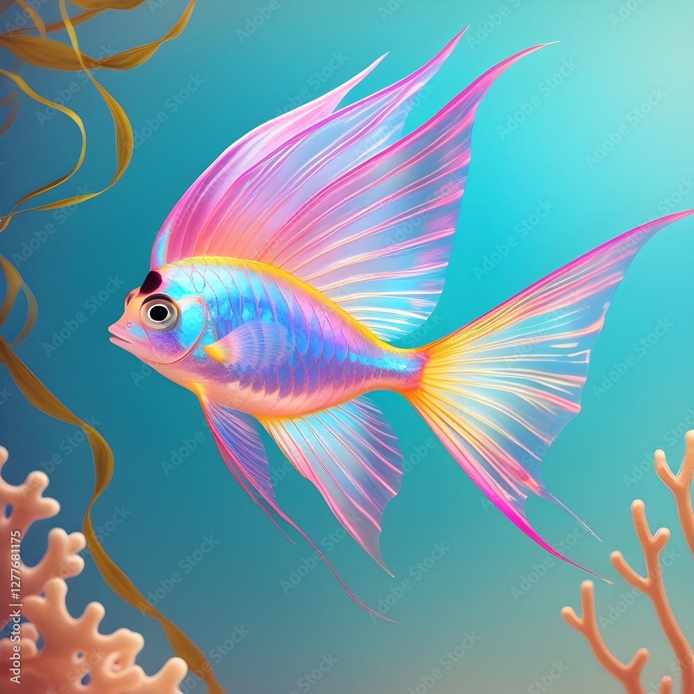 Fototapeta premium fish in the water, tropical fish in aquarium, fish in aquarium, tropical fish on a blue background