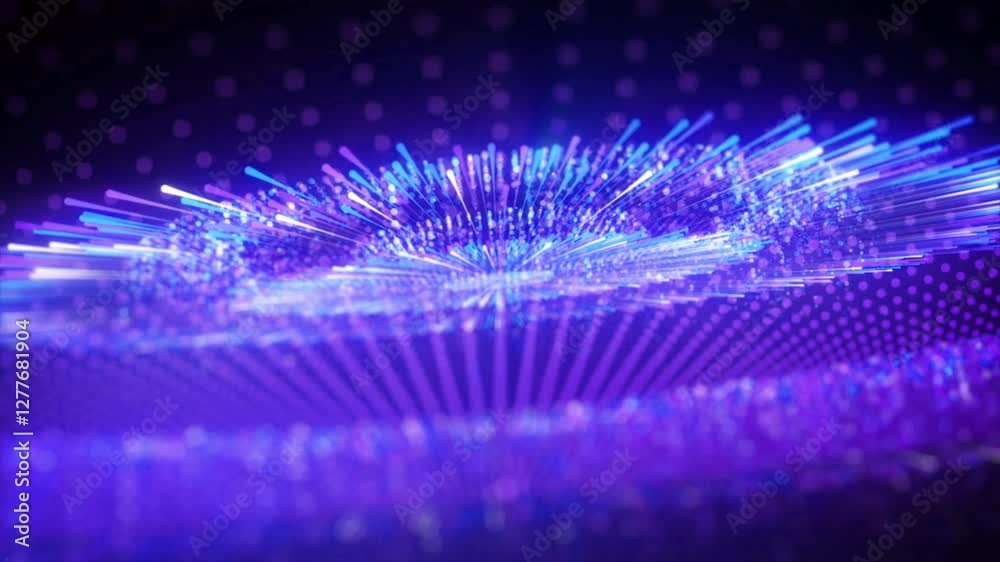 Futuristic light streak abstract High speed lines trail effect glowing digital fiber internet data hi tech concept on black background