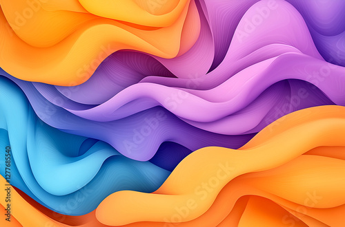 Vibrant abstract background with colorful paper cut-out shapes. Curving lines and waves create a dynamic design. Colorful gradient background with intricate paper cut-out elements.