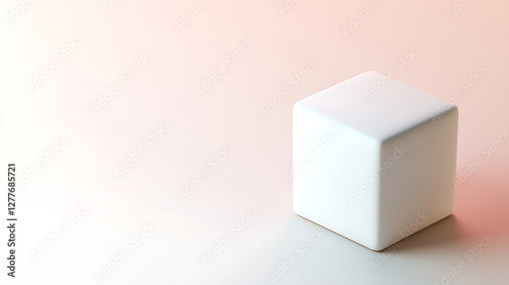 Fototapeta premium A minimalist 3D cube with smooth surfaces and subtle reflections, isolated on soft gradient background.