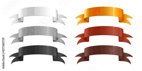 Set of horizontal sparkle ribbons with place for text. Isolated on a white background. Realistic vector illustration. 
