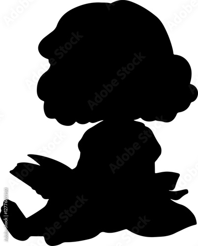 Little girl reading a book silhouette illustration vector design.