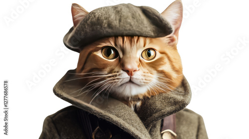 Stylish Feline: An anthropomorphic cat, dressed in a dapper coat and hat, strikes a pose of sophistication and charm, blending animalistic features with humanlike elegance.