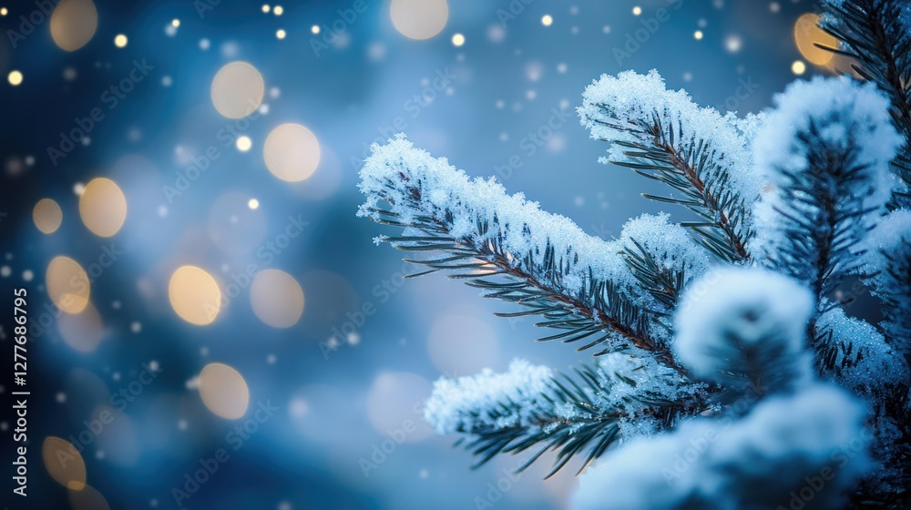A serene winter scene featuring frost-covered pine branches, softly glowing lights in the background, capturing the beauty of the holiday season. A serene winter scene featuring frost-covered pine branches, softly glowing lights in the background, capturing the beauty of the holiday season.