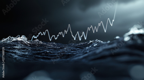 Stormy sea with stock market chart overlay, symbolizing volatility and change