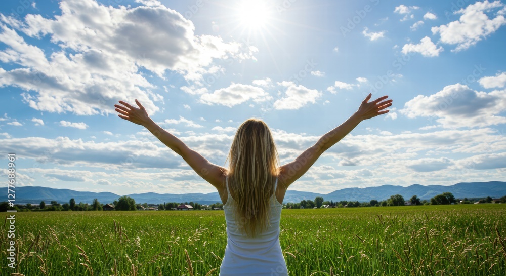 Joyful people enjoying nature in a sunny field Joyful people enjoying nature in a sunny field