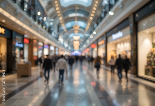 Wallpaper Mural Defocused shopping mall interior with blurred store lights and people walking in the background  Torontodigital.ca