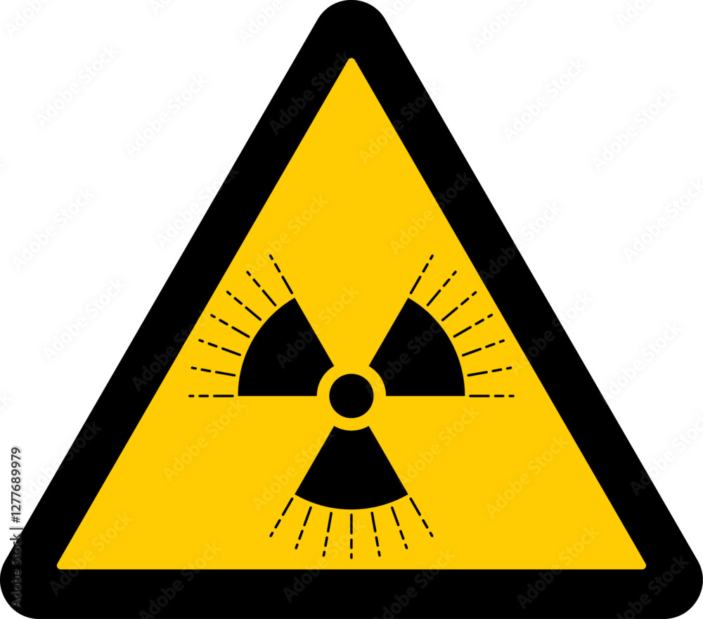 Fototapeta premium triangular warning sign, radiation hazard symbol, rays emanating, radioactive danger
