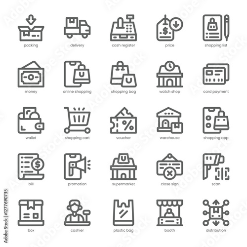 Retail Market Icon pack for your website, mobile, presentation, and logo design. Retail Market  Icon outline design. Vector graphics illustration and editable stroke.