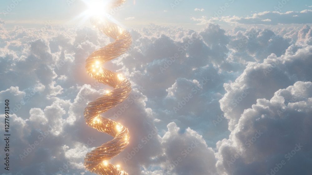 Obraz premium Golden Spiral Ascending Through Heavenly Clouds