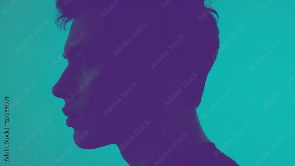 Obraz premium Silhouette of a Man's Profile Against a Teal Background