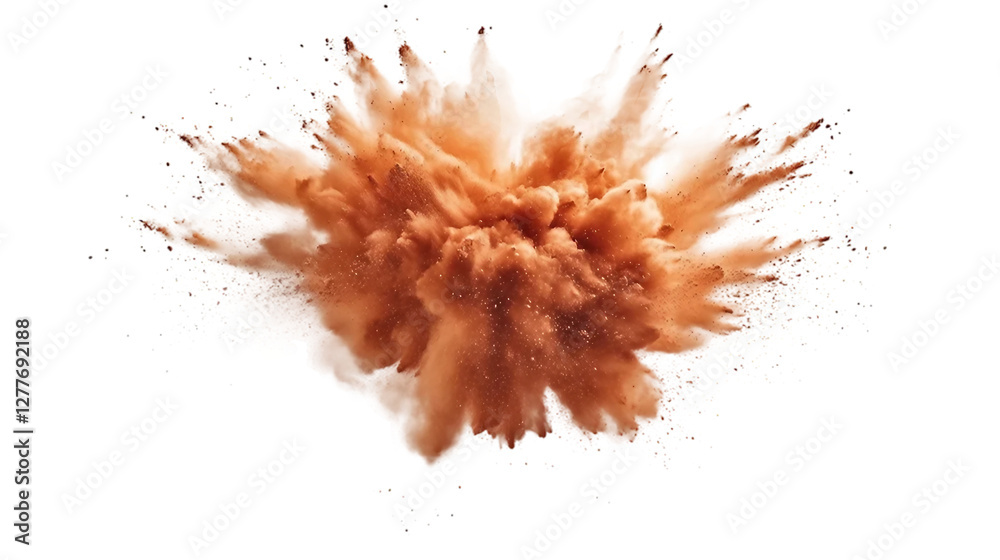 brown color powder explosion isolated on transparent and white background. brown color powder explosion isolated on transparent and white background.