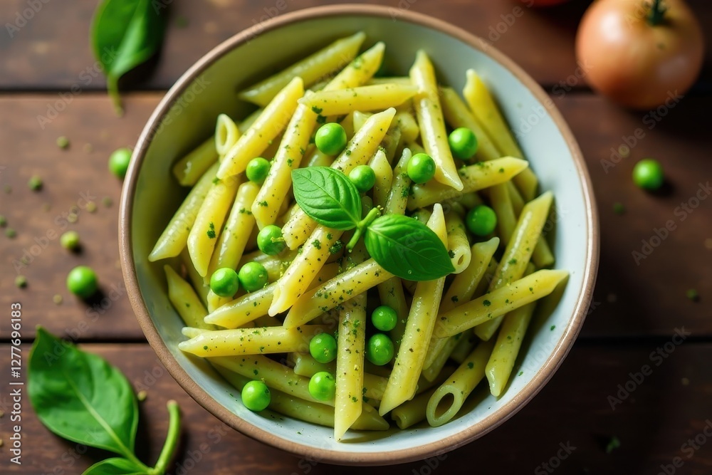Aromatic Penne Pasta with Fresh Garden Peas and Basil, a Simple and Delicious Vegetarian Meal Aromatic Penne Pasta with Fresh Garden Peas and Basil, a Simple and Delicious Vegetarian Meal