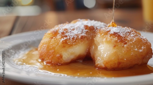 A decadent serving of leche frita (fried milk dessert), crispy on the outside and creamy inside, photo