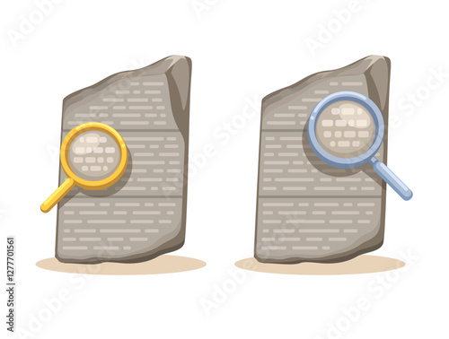 Rosetta Stone with Magnifying Glass Symbol Set Illustration Vector