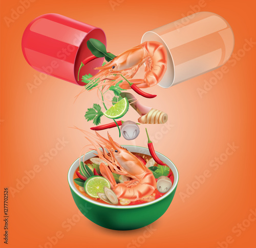 The capsule was opened to reveal a condiment for Tom Yum Kung.