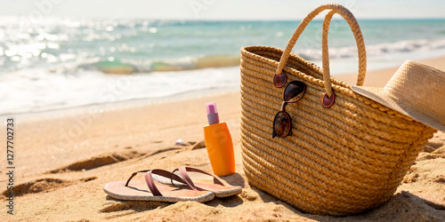 Fototapeta Naklejka Na Ścianę i Meble -  beach bag and hat