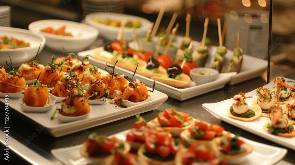 A delightful spread of tapas, showcasing small plates of Spanish delicacies, A delightful spread of tapas, showcasing small plates of Spanish delicacies,