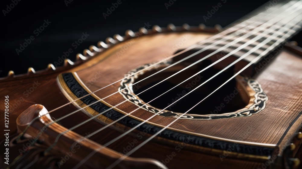 Fototapeta premium A detailed string instrument closeup, highlighting the fine craftsmanship,