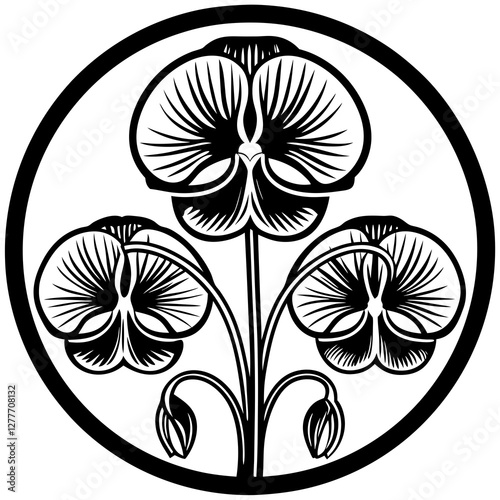 Sweet Pea Flower Icon – Ruffled Petals & Climbing Vine Vector