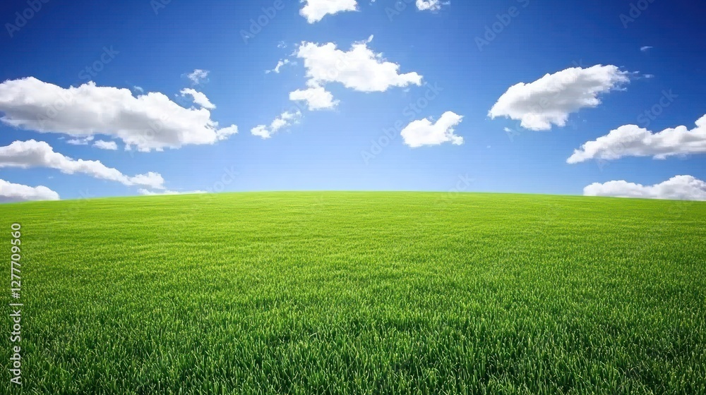 Serene Green Field Under a Blue Sky with Puffy Clouds Serene Green Field Under a Blue Sky with Puffy Clouds