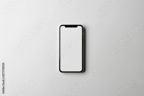 Smartphone Mockup on White Background - Clean of a black smartphone with a blank white screen on a white background, perfect for app presentations or website design mockups photo