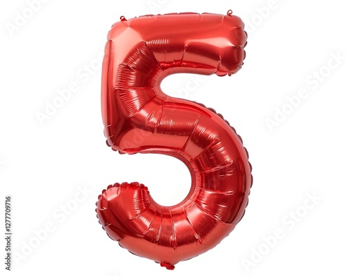 Shiny balloons form the number 5 isolated in white background celebration anniversary party festive