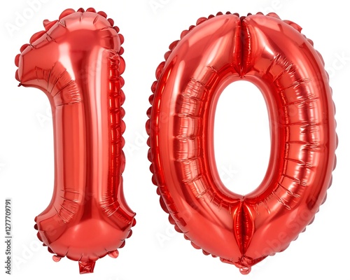 Shiny balloons form the number 10 isolated in white background celebration anniversary party festive