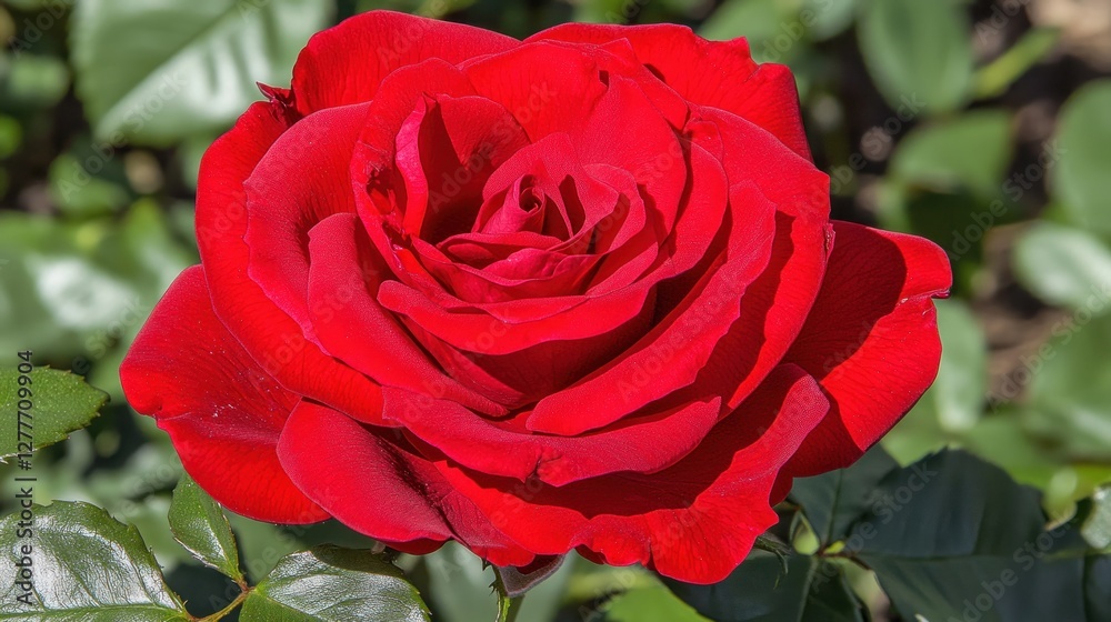 A Stunning Crimson Rose in Full Bloom A Stunning Crimson Rose in Full Bloom