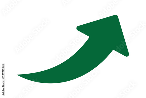 Rising arrow green gradation icon isolated on transparent background. Flat style arrow symbol for website, logo,app, ui and design. Curved arrow icon png. Hand drawn arrow icon.
