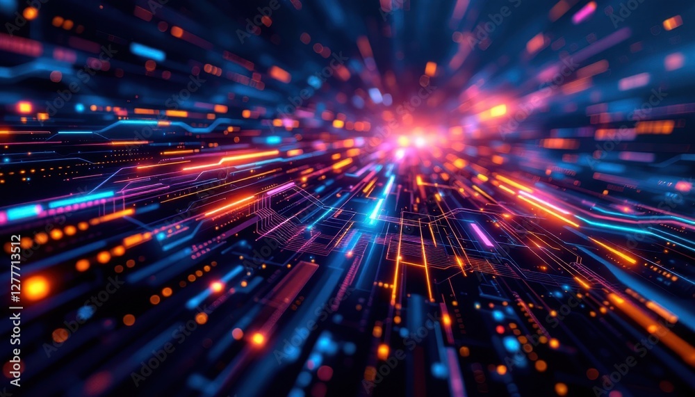 Fototapeta premium Futuristic digital circuit with vibrant light trails and high-tech visuals