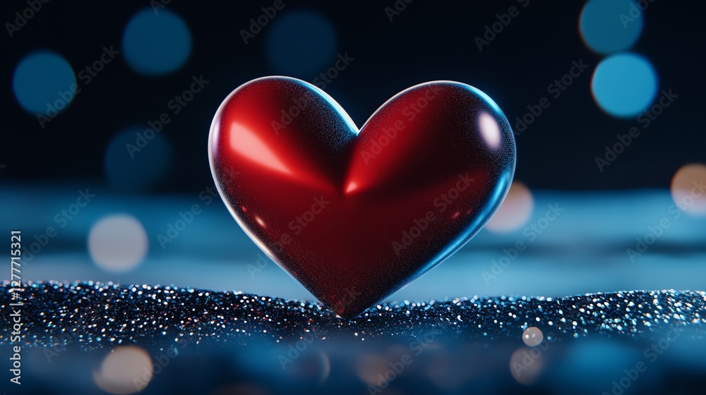A red heart-shaped candy with sugar dust, set against a glittery Valentine's Day background. Hyper-realistic, sharp, and perfect for romantic projects A red heart-shaped candy with sugar dust, set against a glittery Valentine's Day background. Hyper-realistic, sharp, and perfect for romantic projects